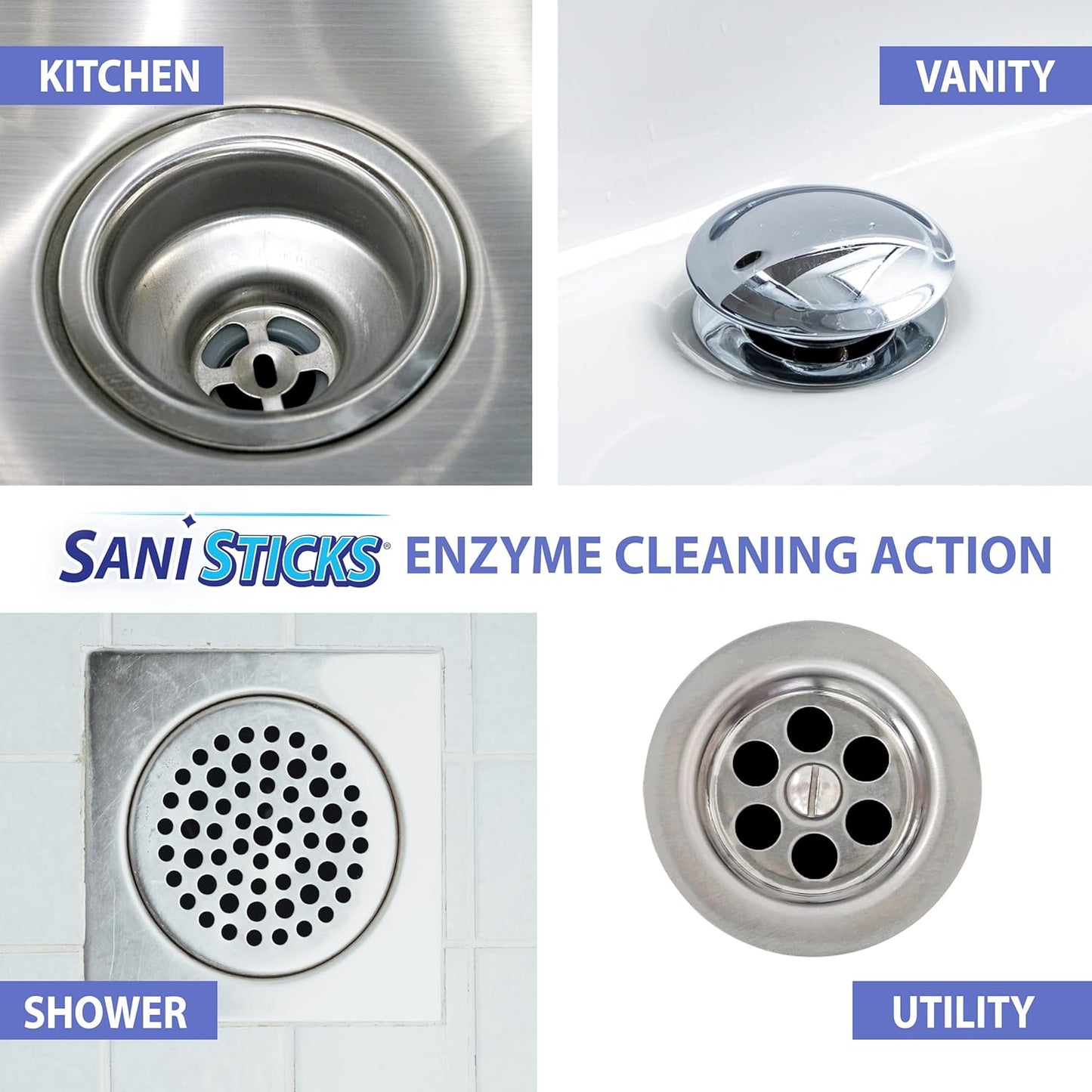 SANI 360° Sani Sticks, the Superior Odor Killer and Drain Cleaner Solution, Unscented – 24 Pack