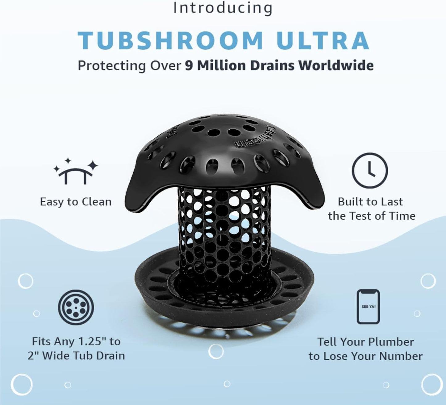 TubShroom Ultra Stainless Steel Drain Protector, Matte Black