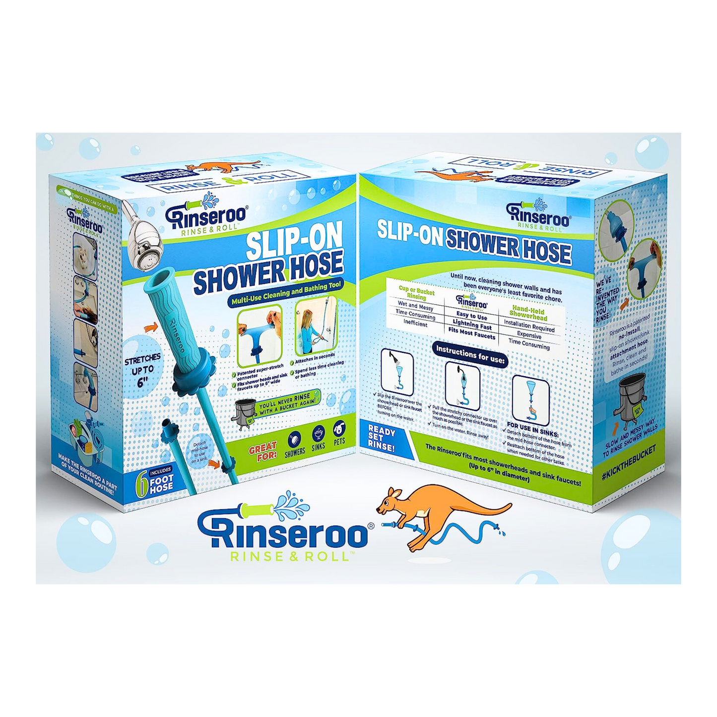 Rinseroo XL: 6 Foot Slip-on, Handheld Showerhead Attachment Hose for Sink/Shower