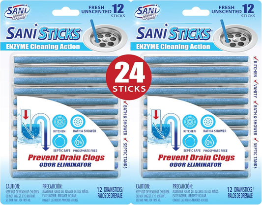 SANI 360° Sani Sticks, the Superior Odor Killer and Drain Cleaner Solution, Unscented – 24 Pack