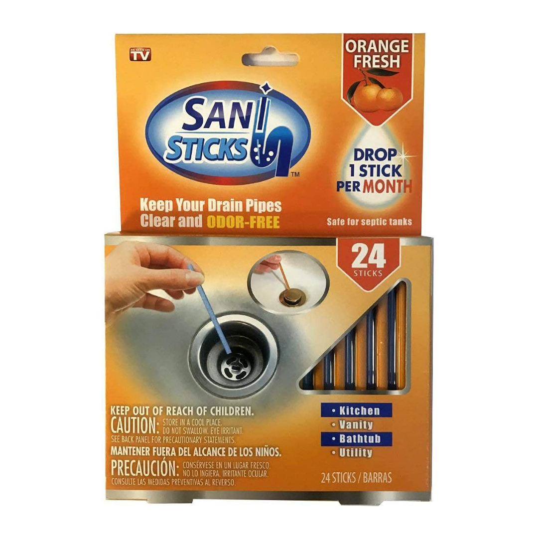 Sani 360 Sticks Unscented Fresh Drain Cleaner and Deodorizer, 24
