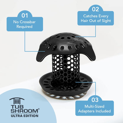 TubShroom Ultra Stainless Steel Drain Protector, Matte Black