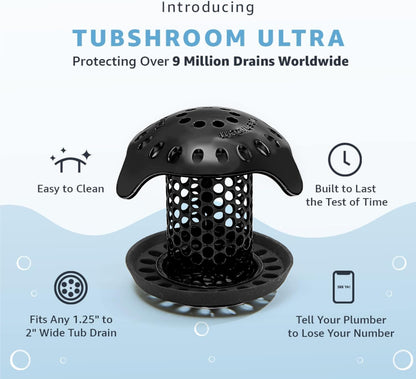 TubShroom Ultra Stainless Steel Drain Protector, Matte Black