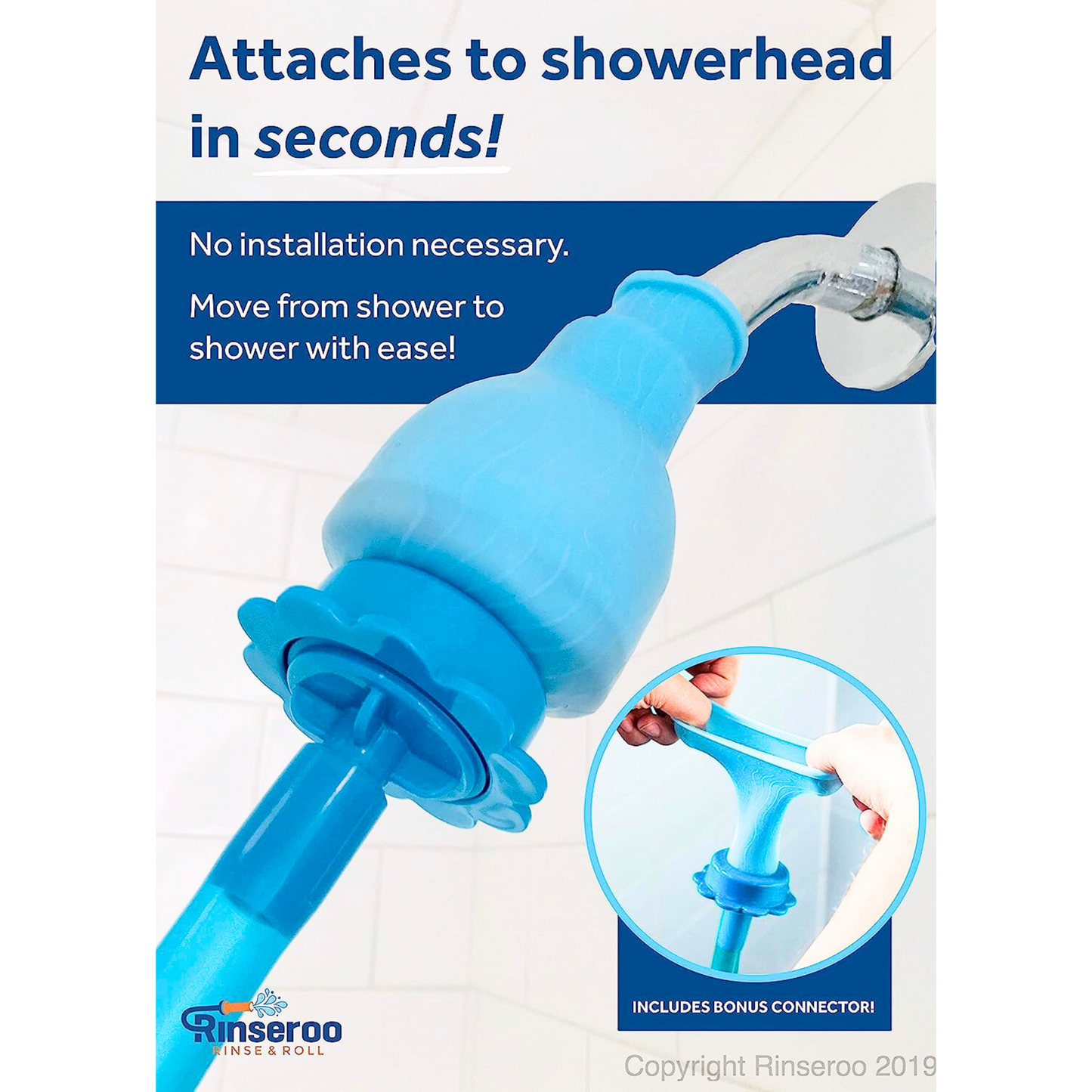 Rinseroo XL: 6 Foot Slip-on, Handheld Showerhead Attachment Hose for Sink/Shower