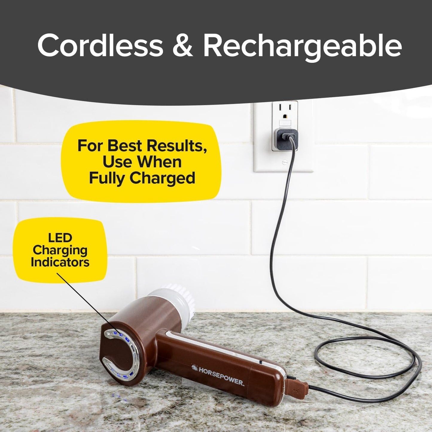 Horsepower Handheld Cordless Rechargeable Spinning Power Scrubber