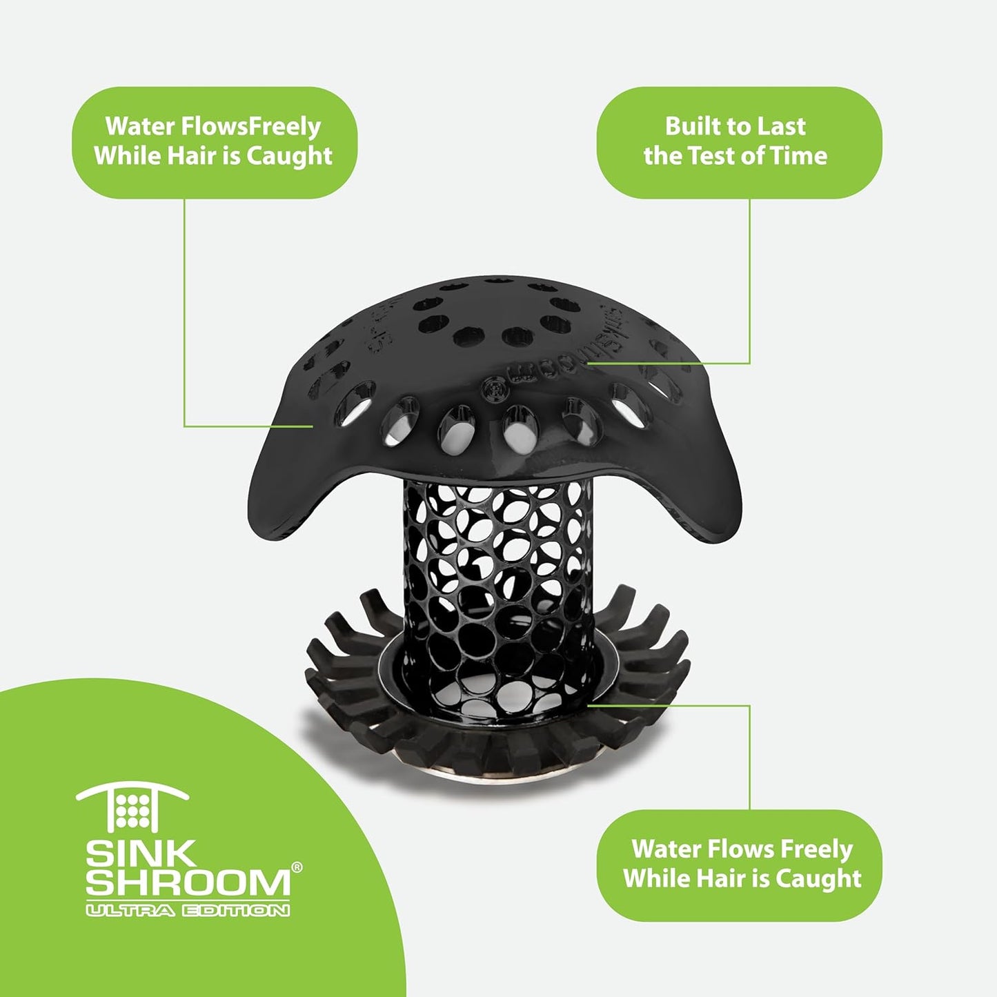 SinkShroom Ultra Bathroom Sink Drain Protector - Matte Black