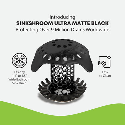 SinkShroom Ultra Bathroom Sink Drain Protector - Matte Black