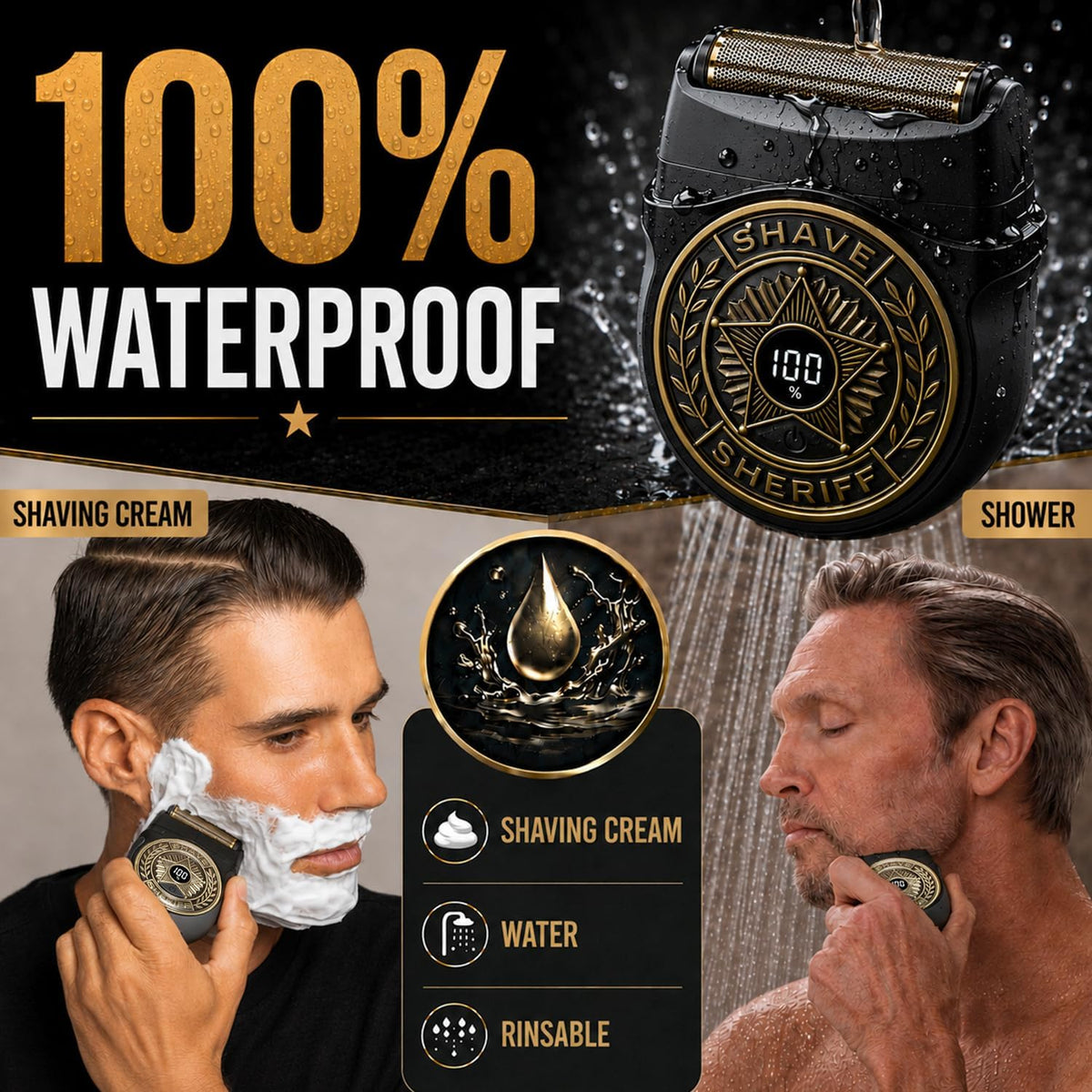 Electric Razor Shave Sheriff for Men, Waterproof Titanium Travel Shaver