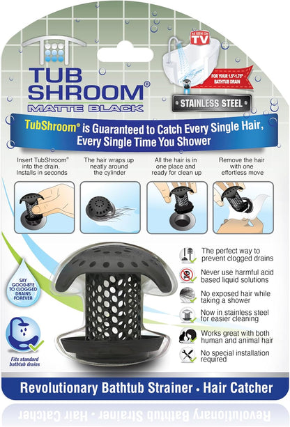 TubShroom Ultra Stainless Steel Drain Protector, Matte Black