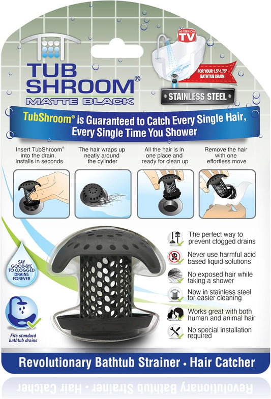 TubShroom Ultra Stainless Steel Drain Protector, Matte Black