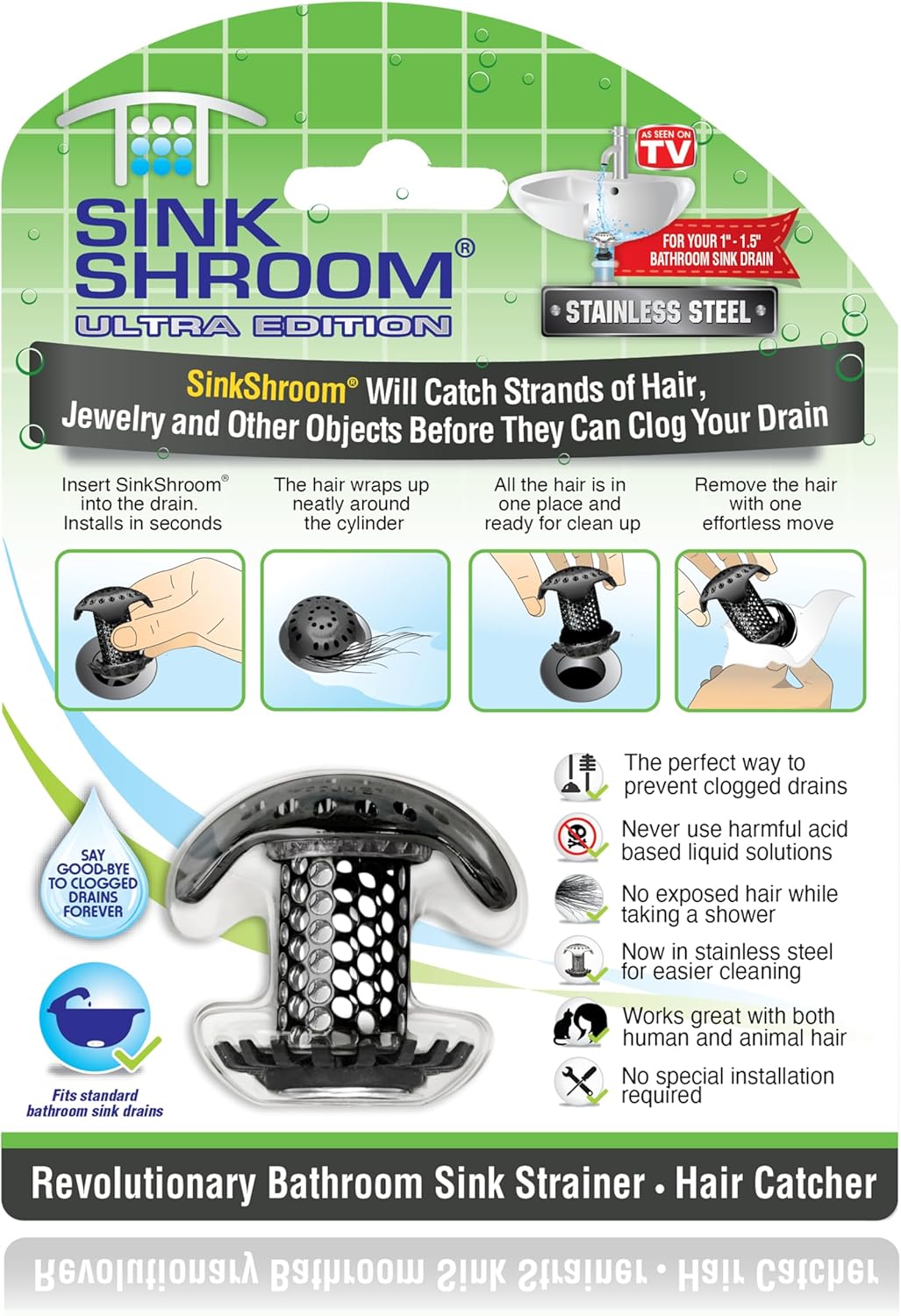 SinkShroom Ultra Bathroom Sink Drain Protector - Matte Black