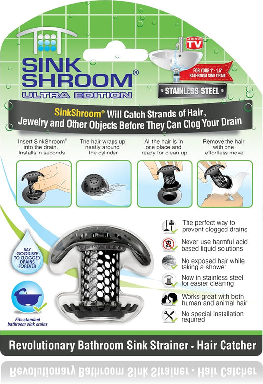 SinkShroom Ultra Bathroom Sink Drain Protector - Matte Black