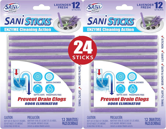 SANI 360° Sani Sticks, the Superior Odor Killer and Drain Cleaner Solution, Lavender Scent - 24 Pack