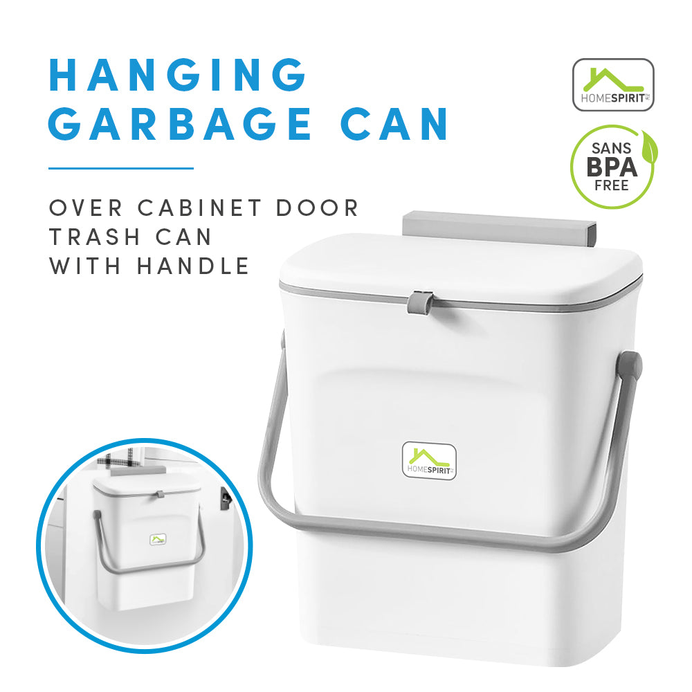 Hanging Over Cabinet Door Trash Can with Handle and Lid